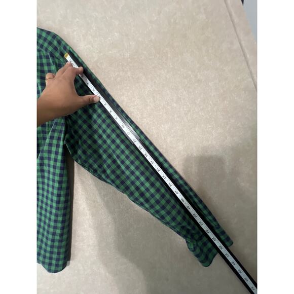 Lacoste Mens 44 Large Modern Fit Green & Navy Gingham Plaid Button Up L/S Shirt - Picture 6 of 11